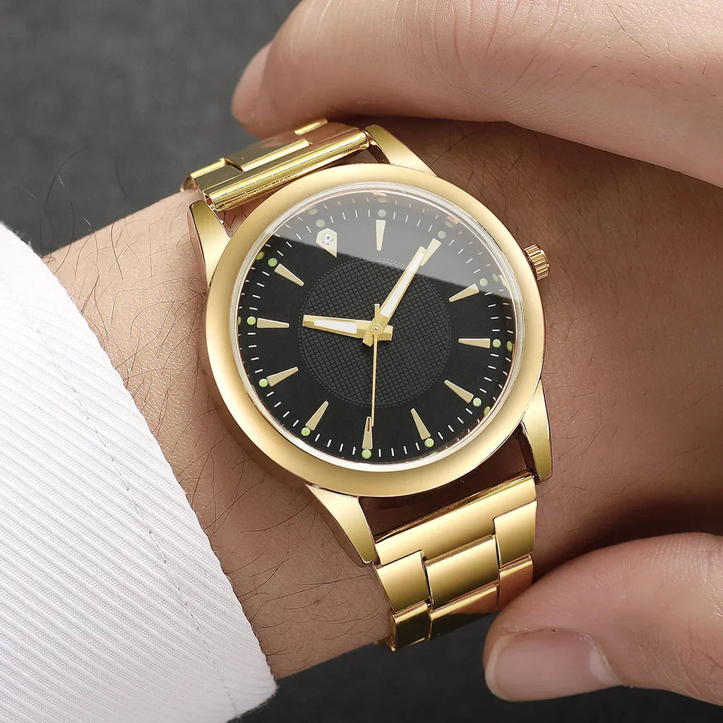 Gold Black Quartz Couple Watches