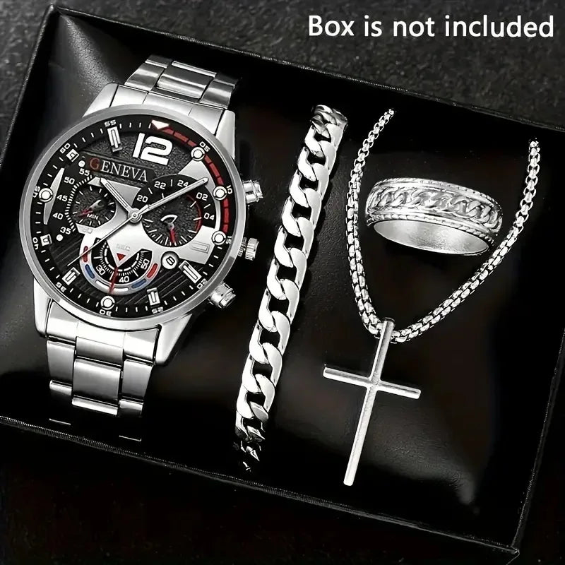 4-Piece Steel Quartz Watch Set