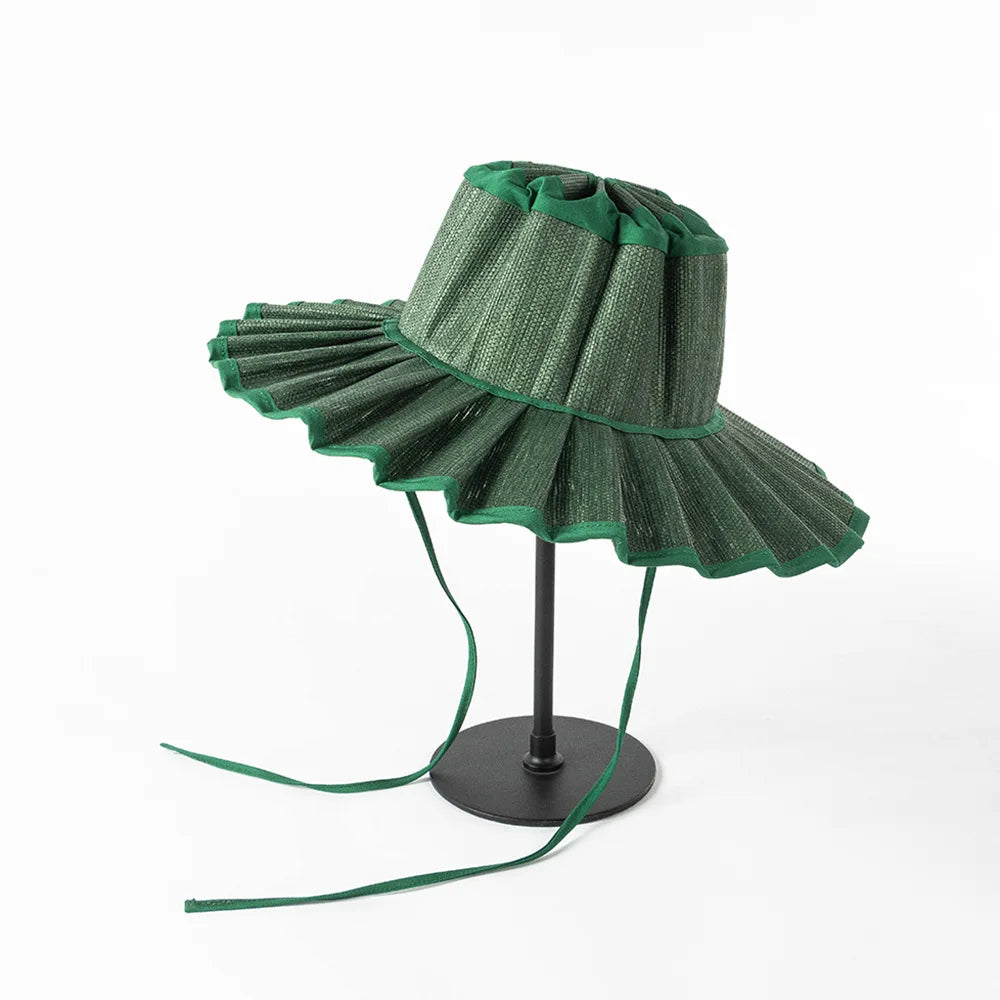 Pleated Straw Sun Hat