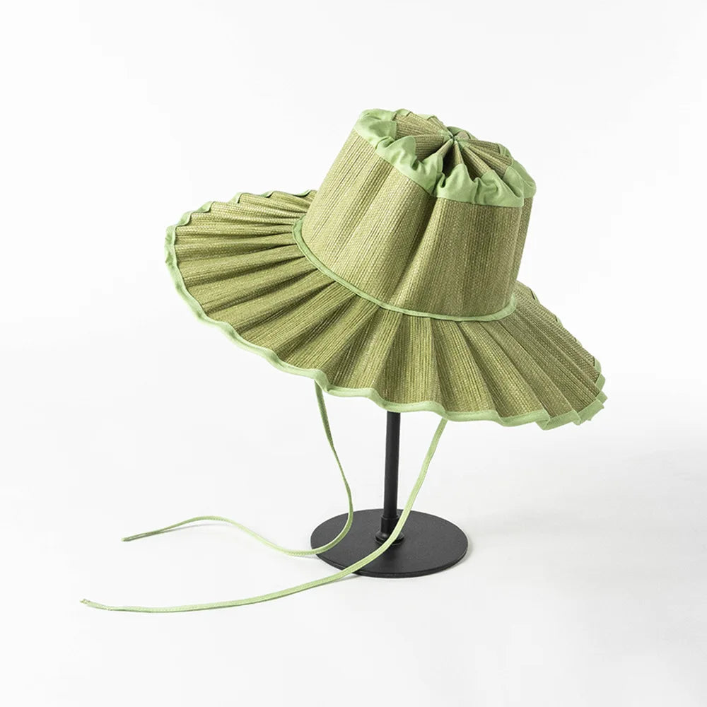Pleated Straw Sun Hat