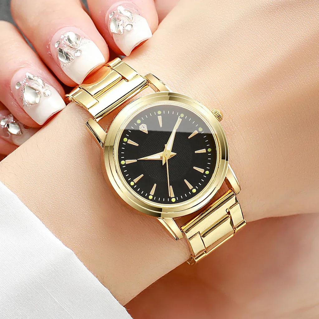 Gold Black Quartz Couple Watches