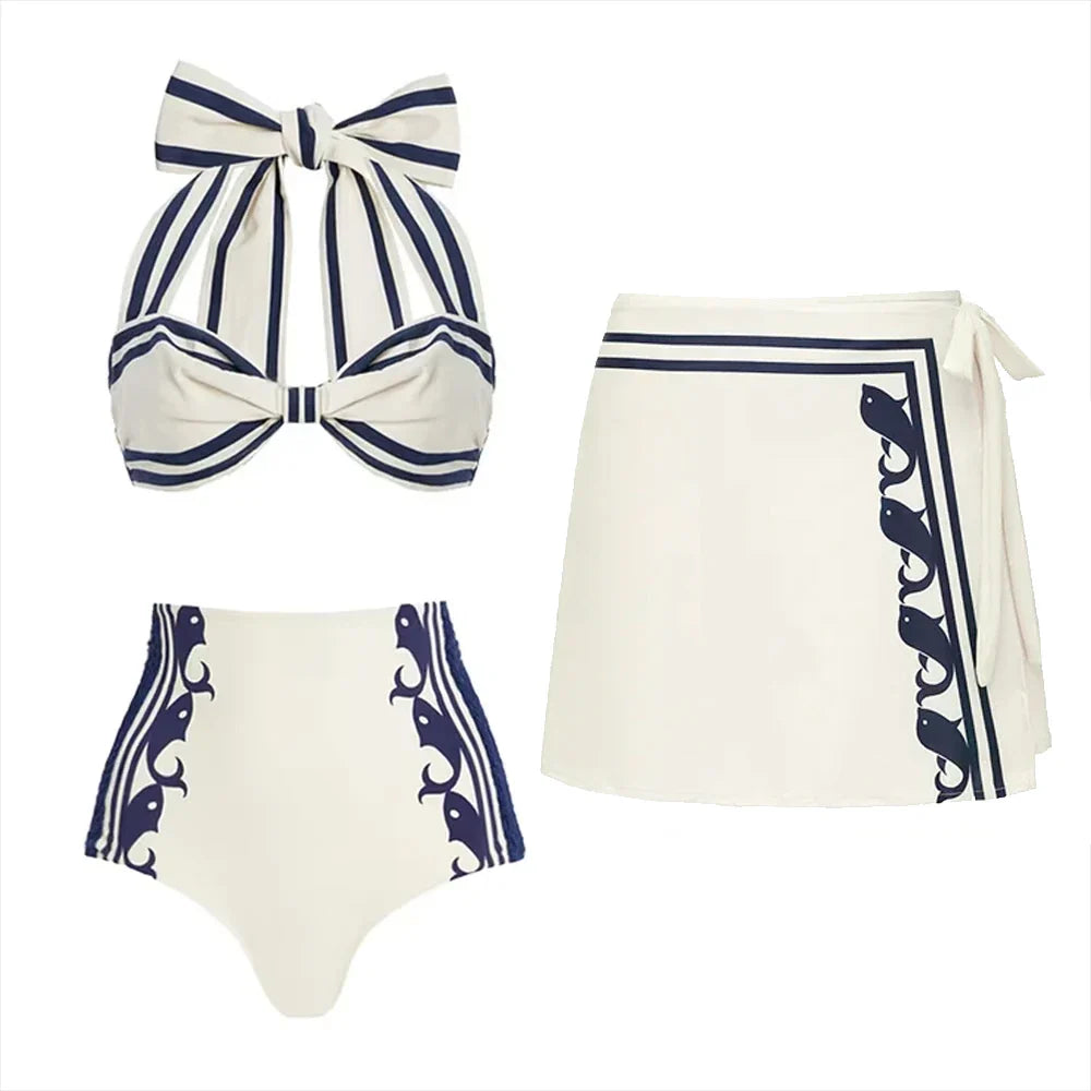 Striped Ruffle Bikini Set