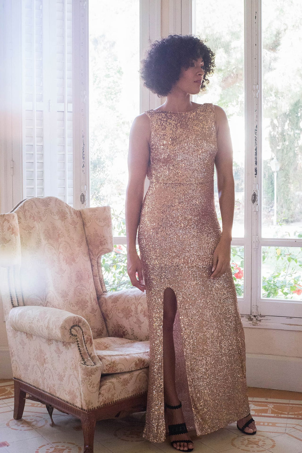 Sequin Drape Maxi Dress