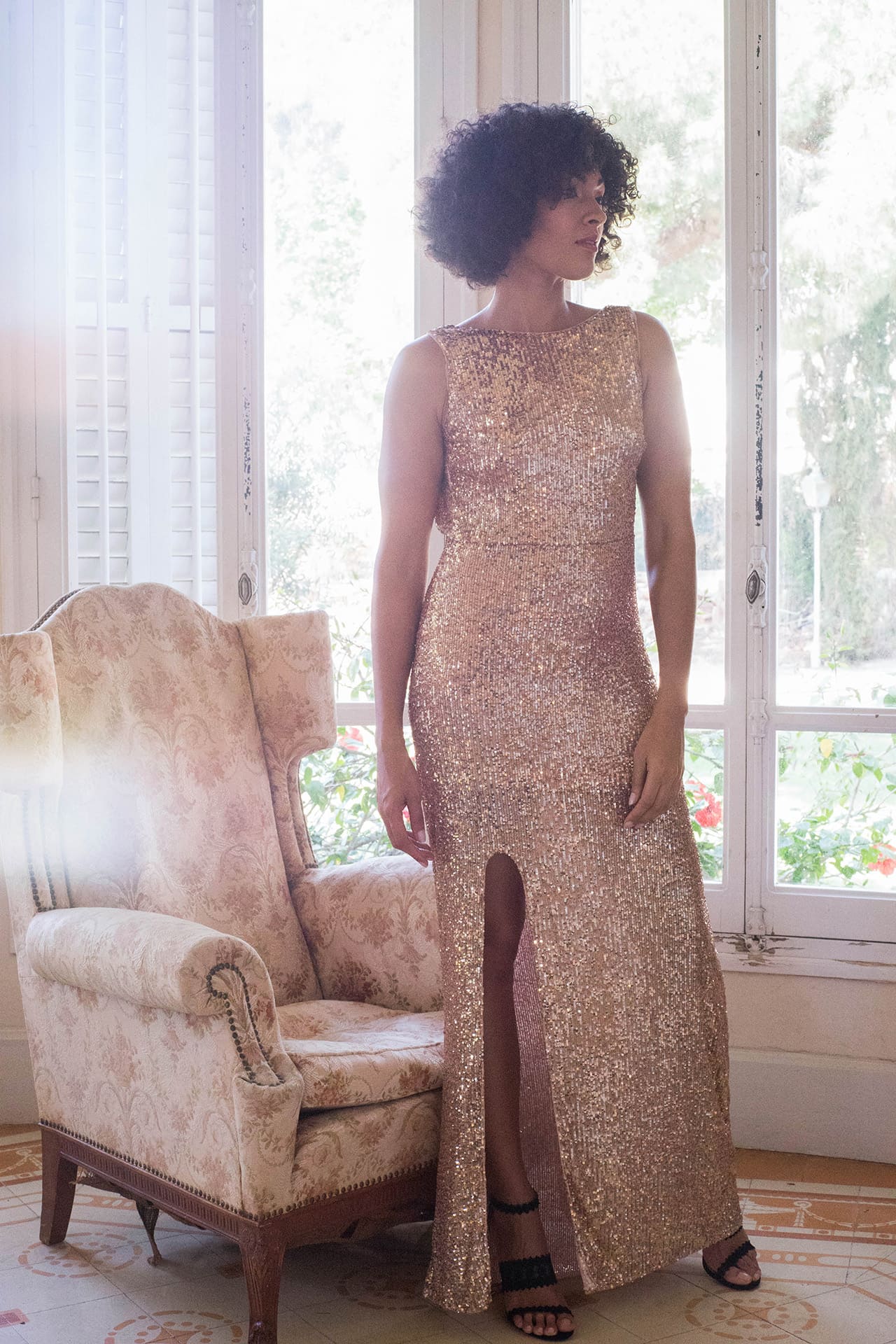 Sequin Drape Maxi Dress