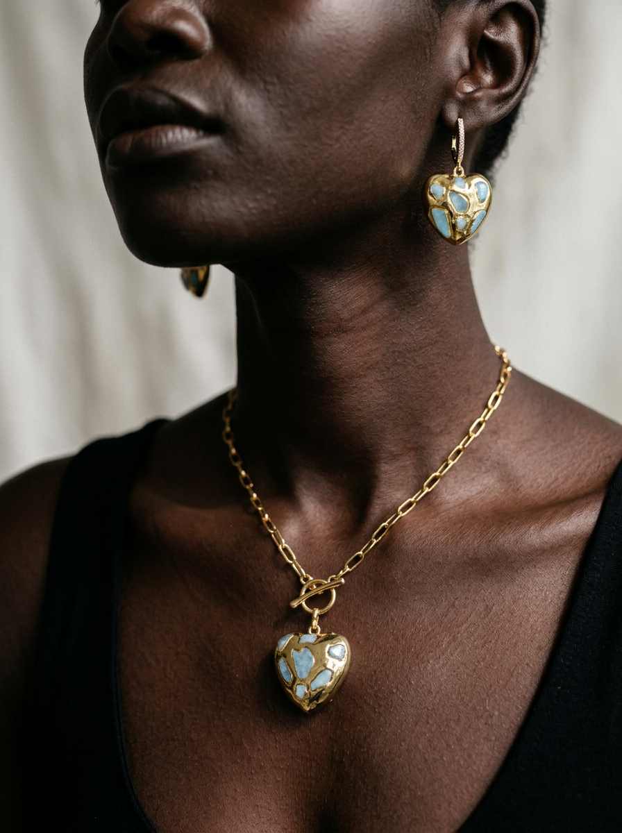 Larimar Heart Drop Earrings