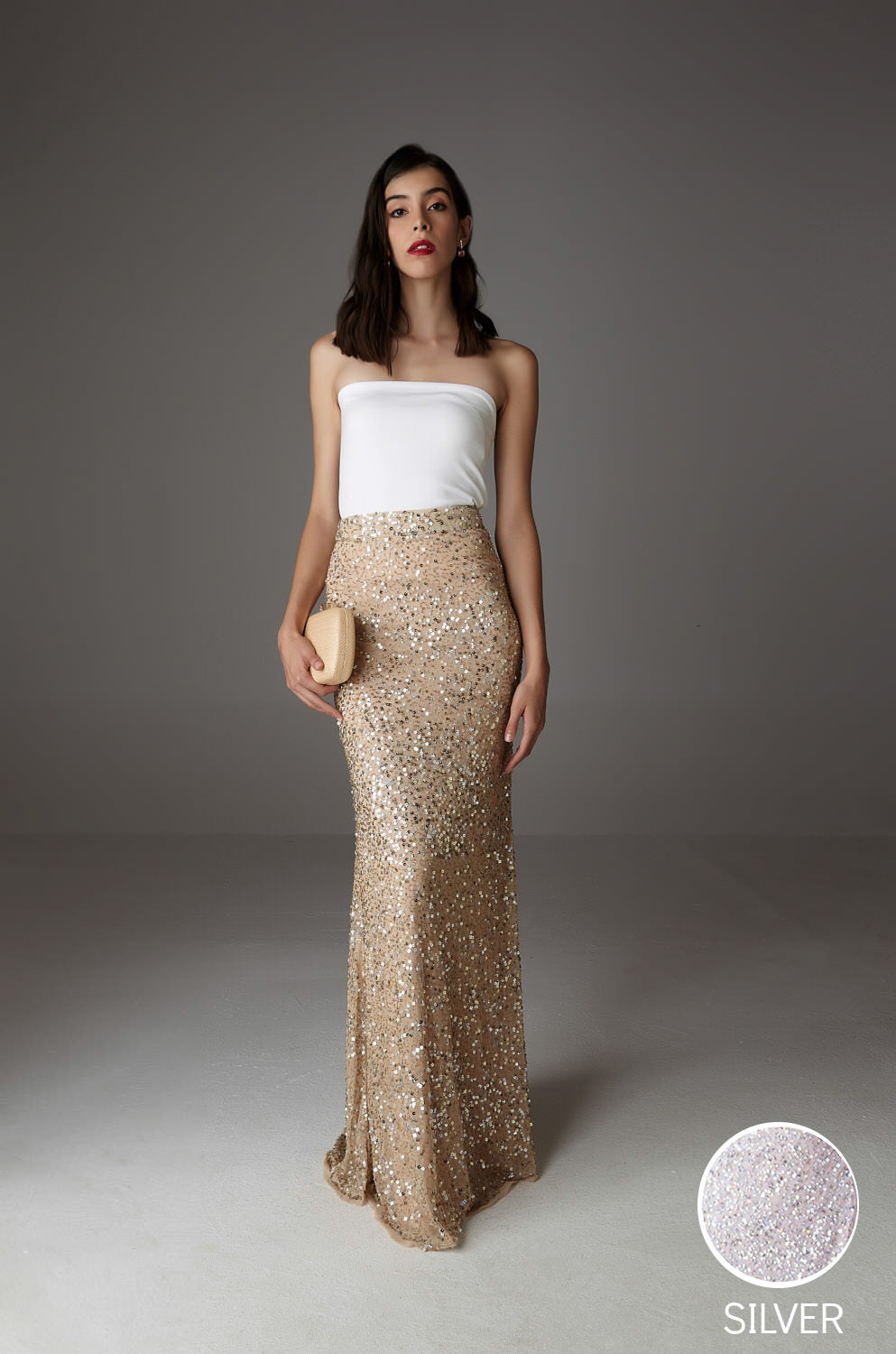Hand-Beaded Silver Skirt