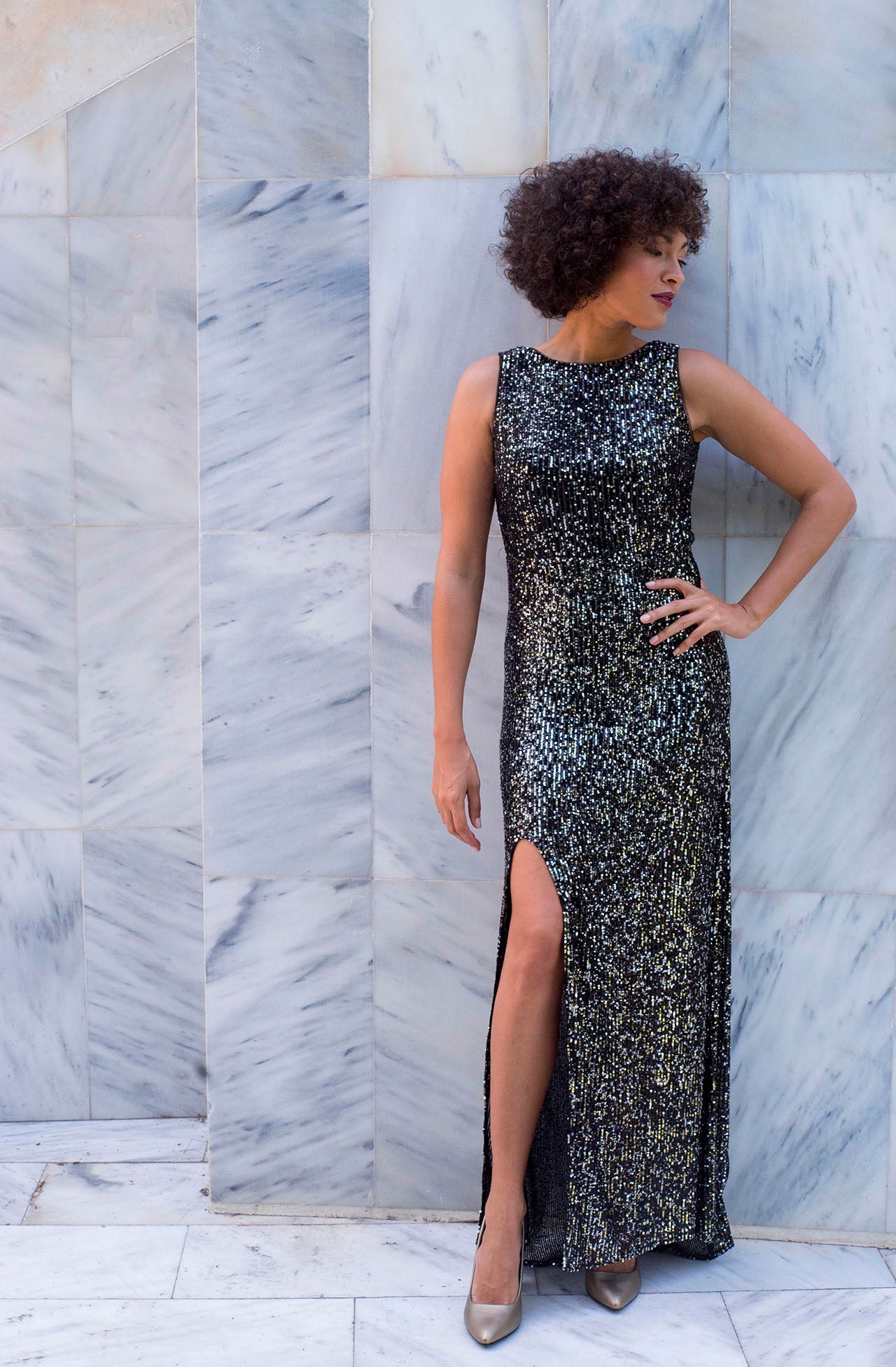 Sequin Drape Maxi Dress