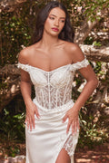 Off-Shoulder Lace Slit Gown