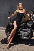 Mesh Corset Slit Gown