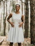 Grey Beaded Tulle Mini Dress