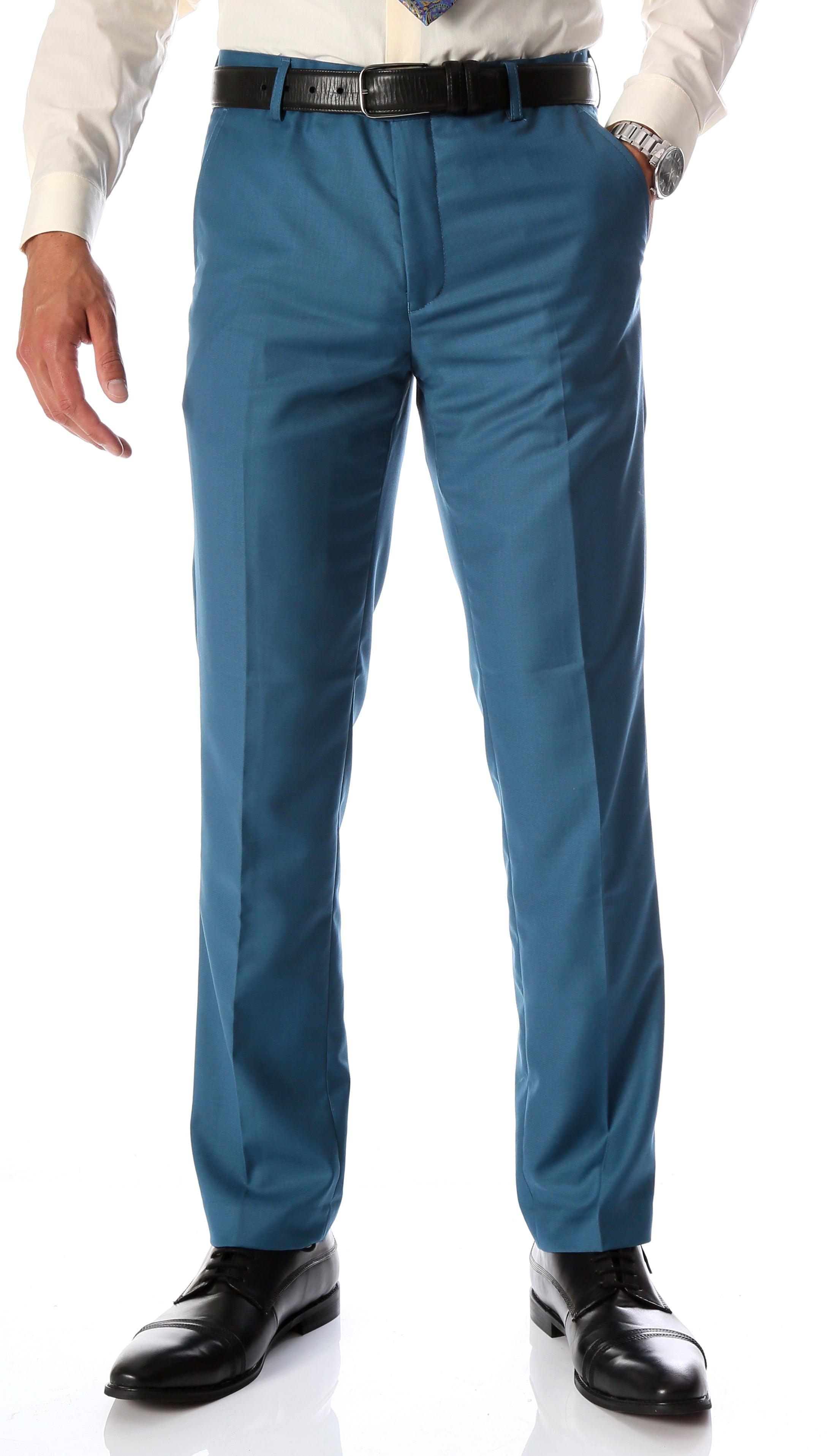 Teal Slim Fit Viscose Pants