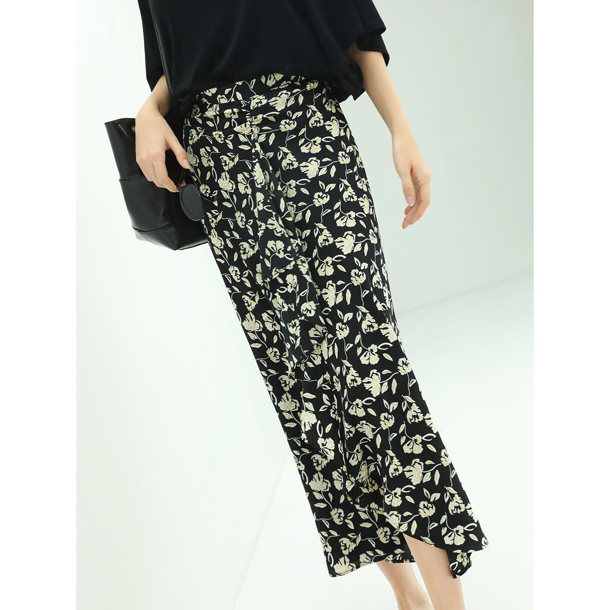 Soft Floral Midi Wrap Skirt