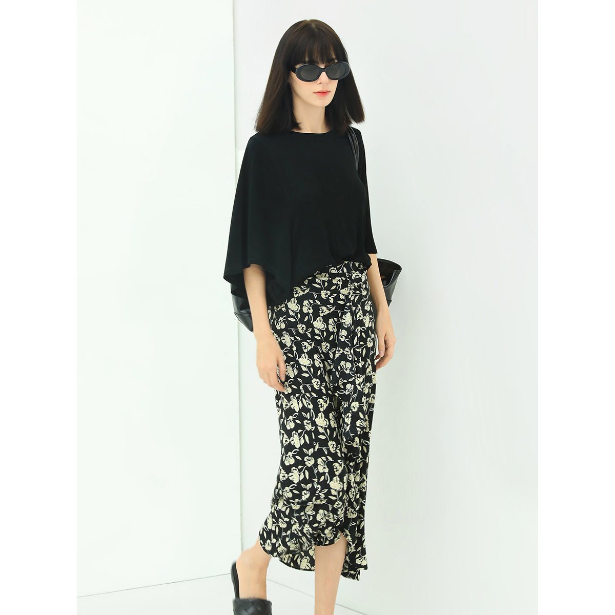 Soft Floral Midi Wrap Skirt