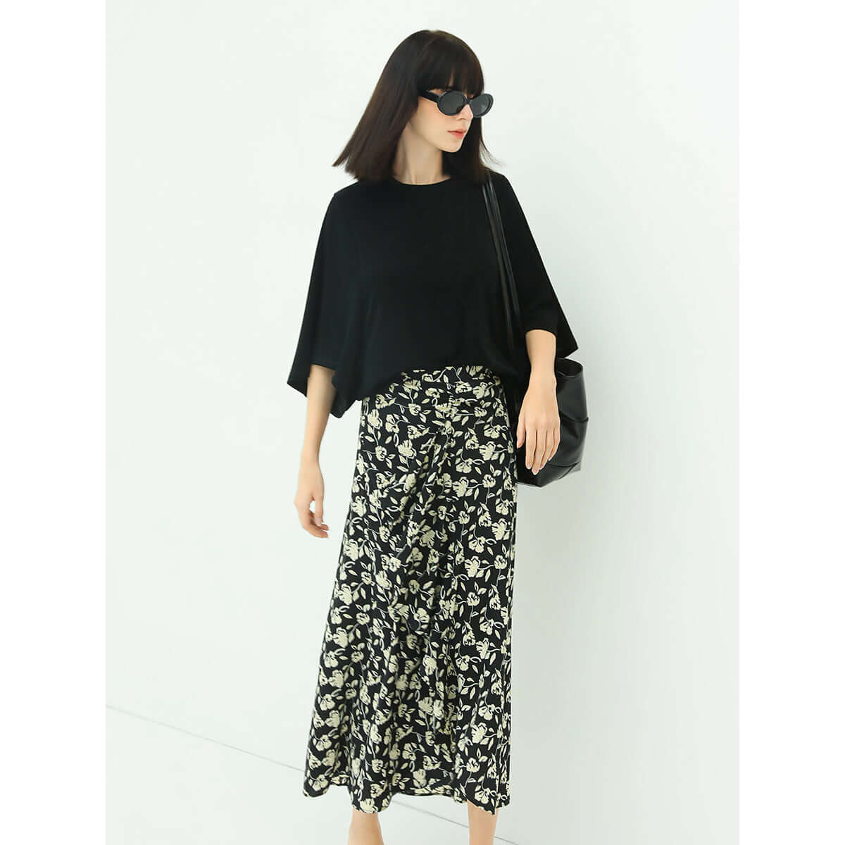 Soft Floral Midi Wrap Skirt