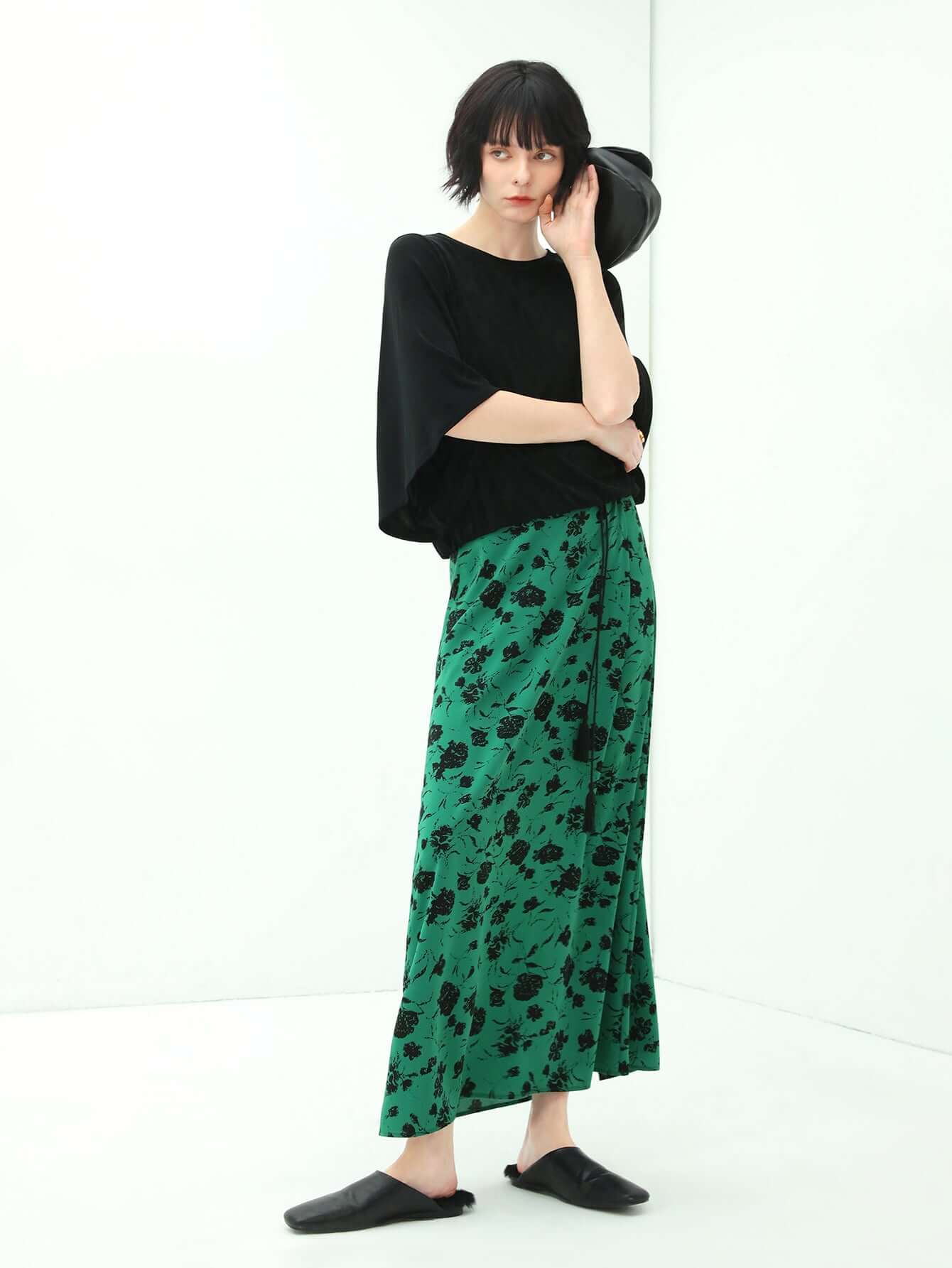 Floral High-Waist Midi Skirt