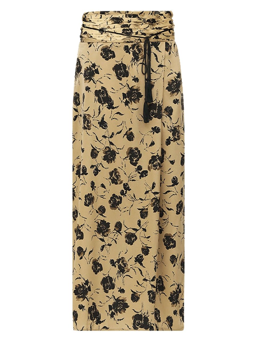 Pleated Floral Midi Skirt
