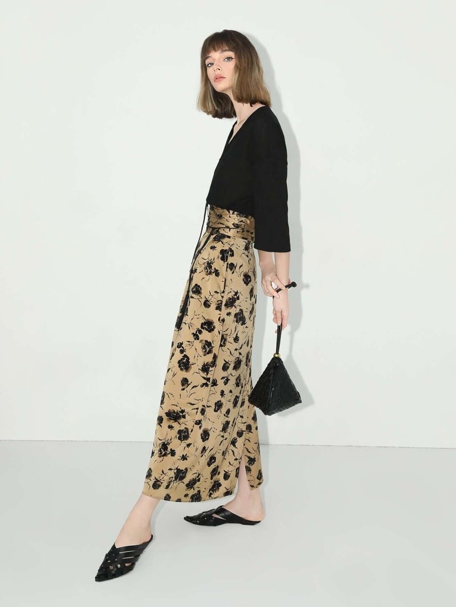Pleated Floral Midi Skirt
