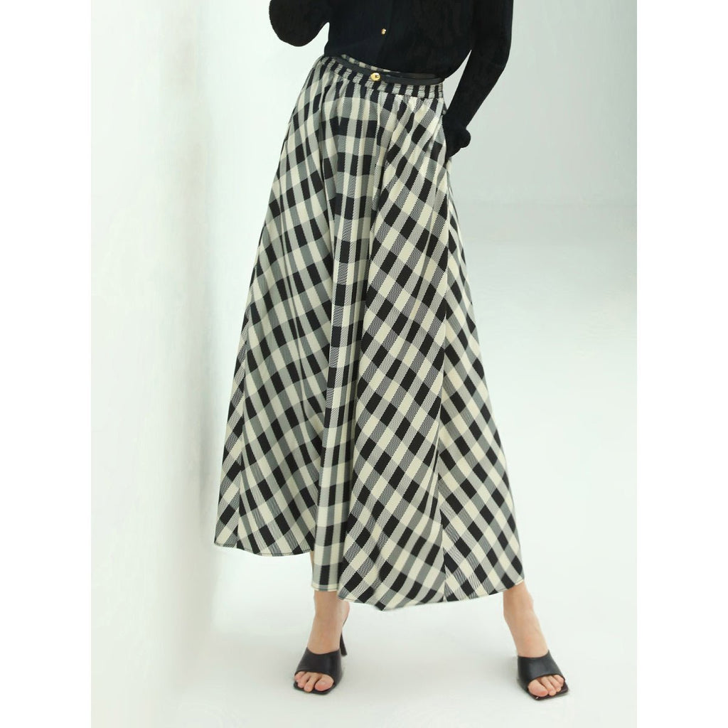 High-Waist Checkered Maxi