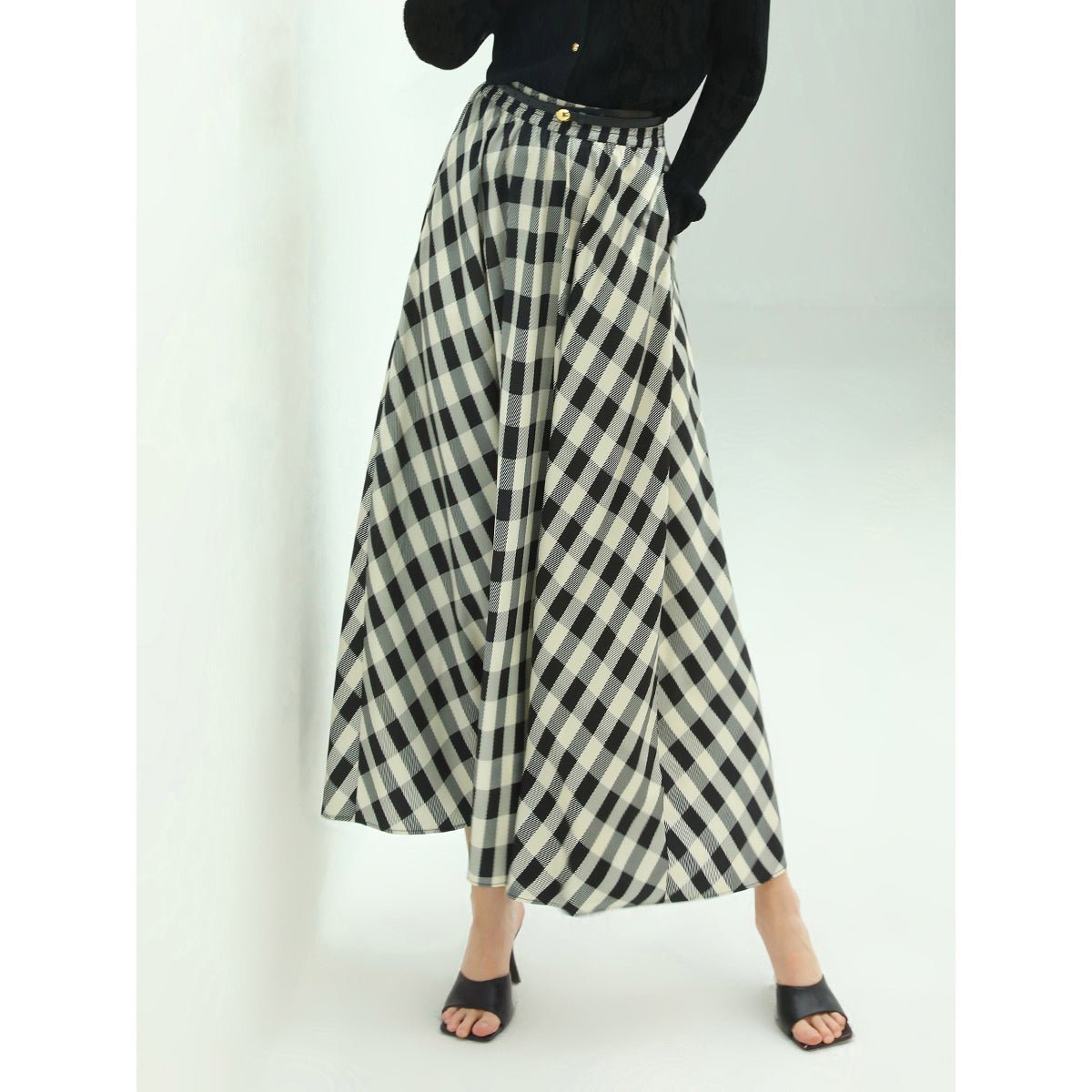 High-Waist Checkered Maxi