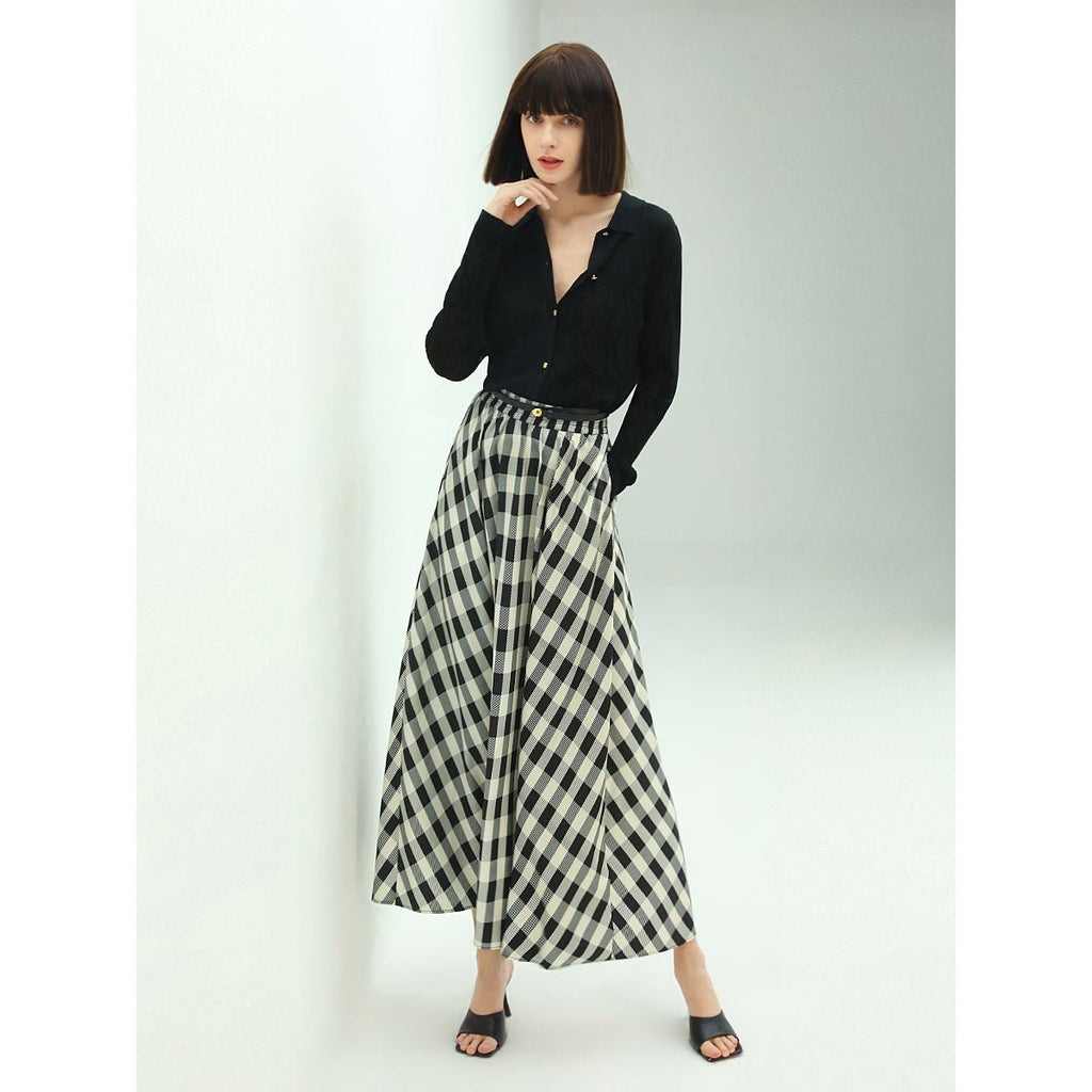 High-Waist Checkered Maxi