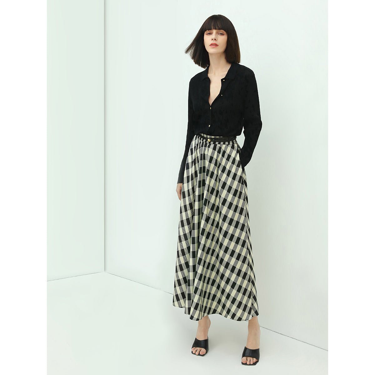 High-Waist Checkered Maxi