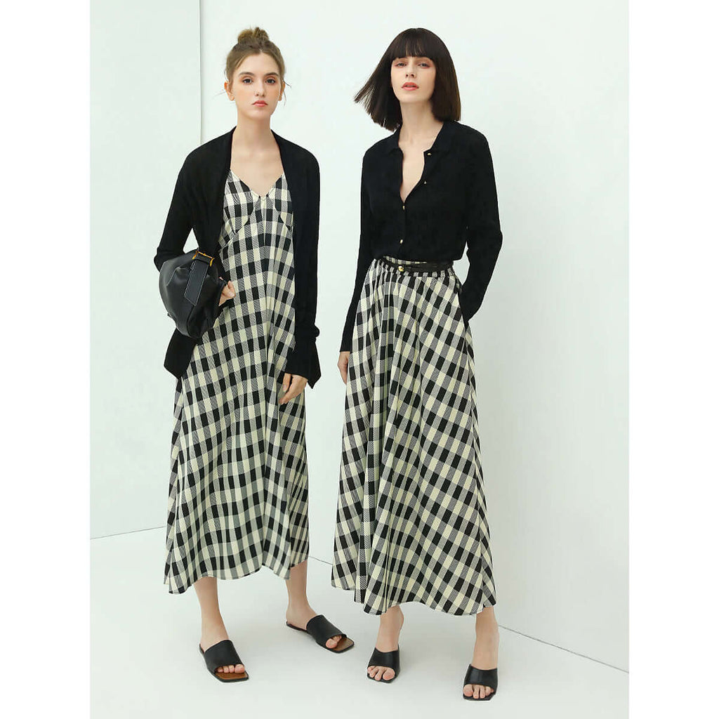 High-Waist Checkered Maxi