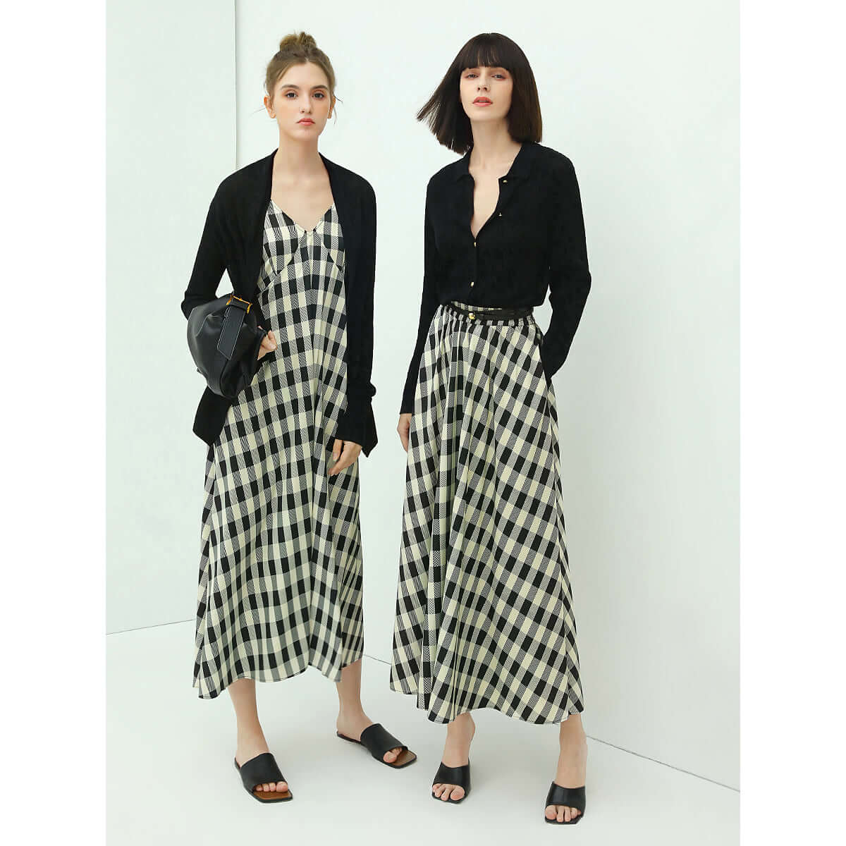 High-Waist Checkered Maxi