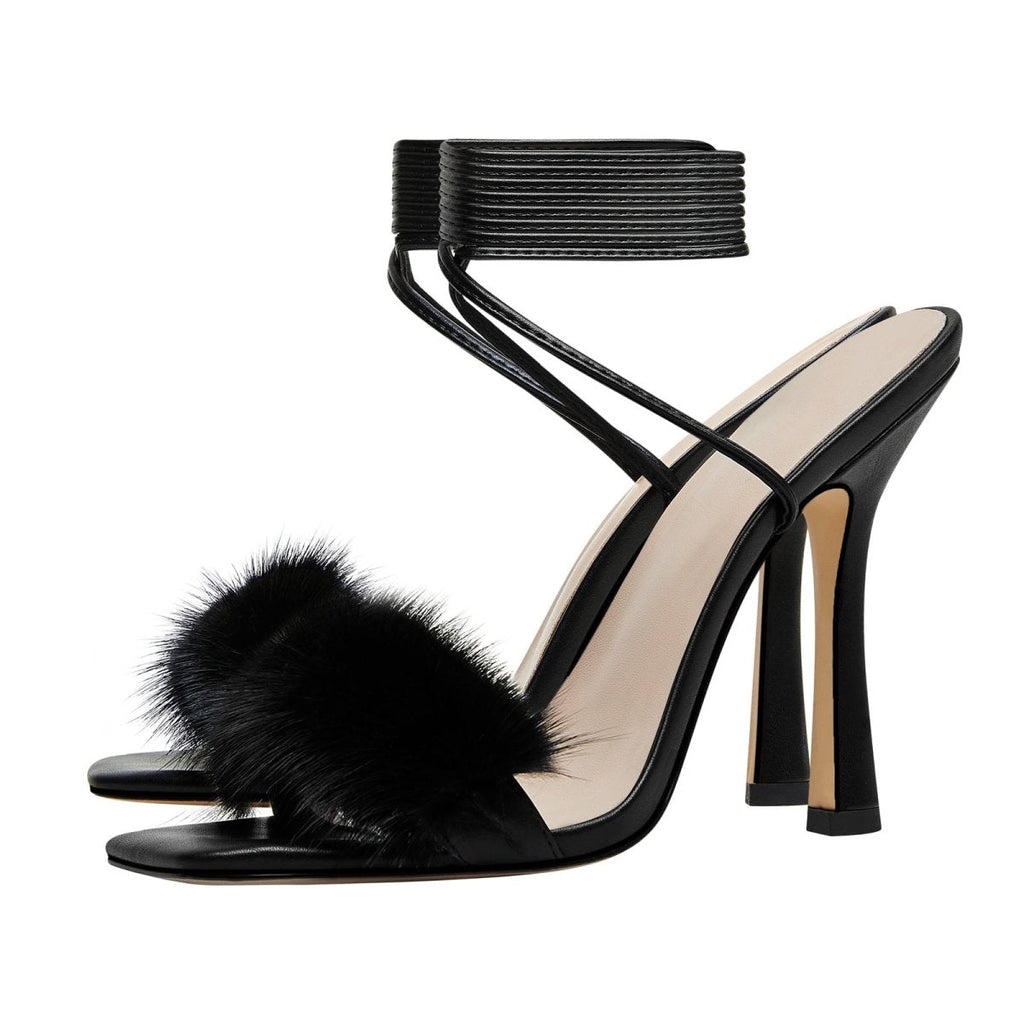 Furry Open Toe Ankle Strap Sandals