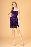 Velvet Sequin Slit Hoco Dress