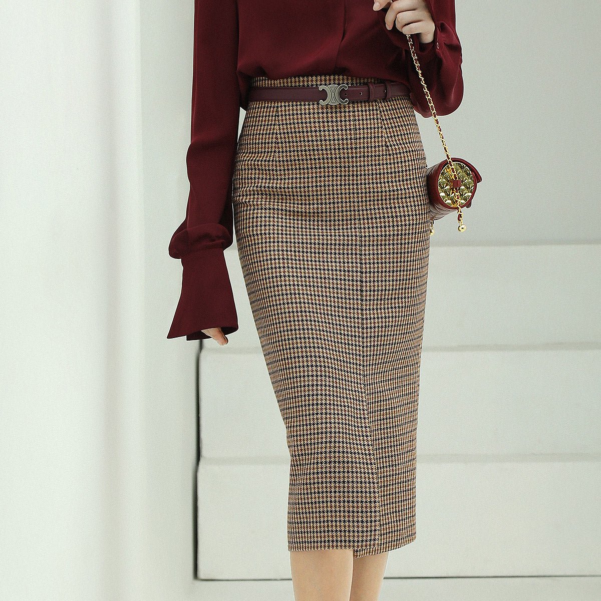 Brown Wool Pencil Skirt