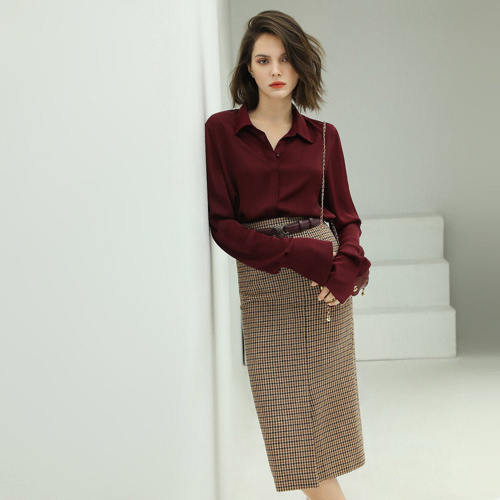 Brown Wool Pencil Skirt