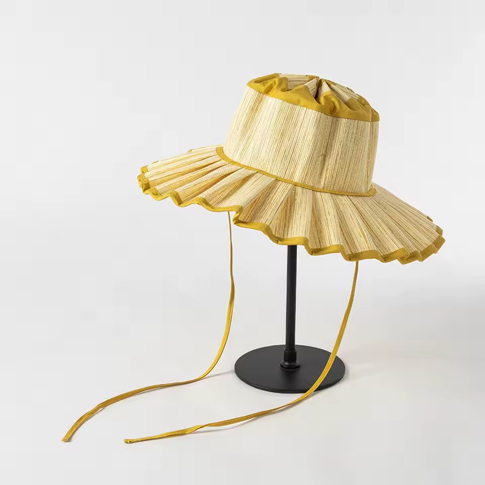 Pleated Straw Sun Hat