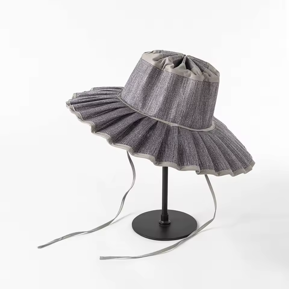 Pleated Straw Sun Hat