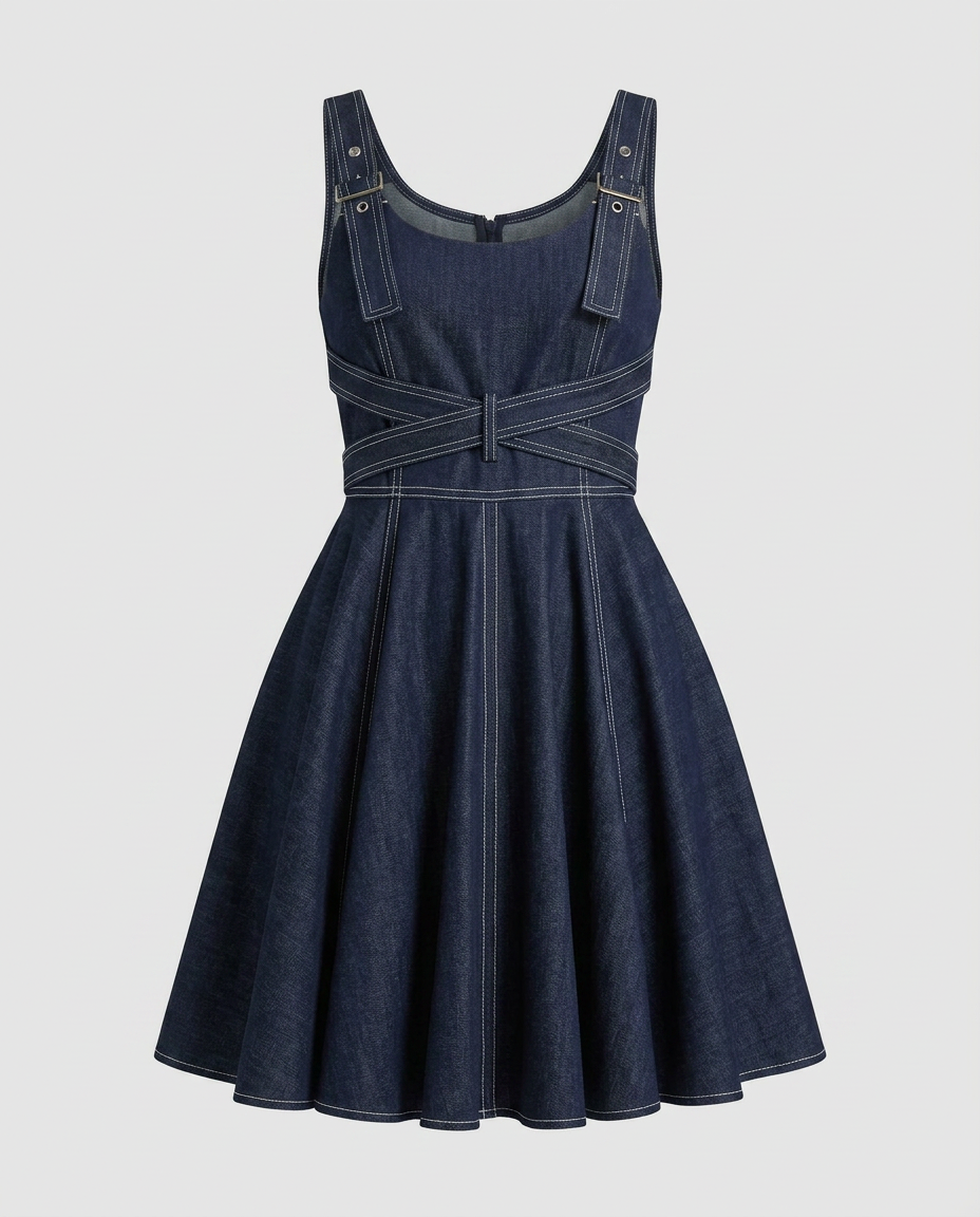 Stretch Denim Flared Dress
