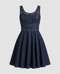 Stretch Denim Flared Dress