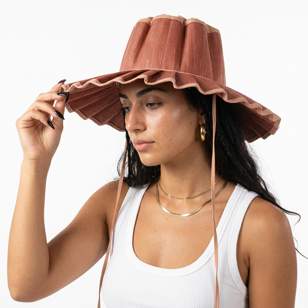 Pleated Straw Sun Hat