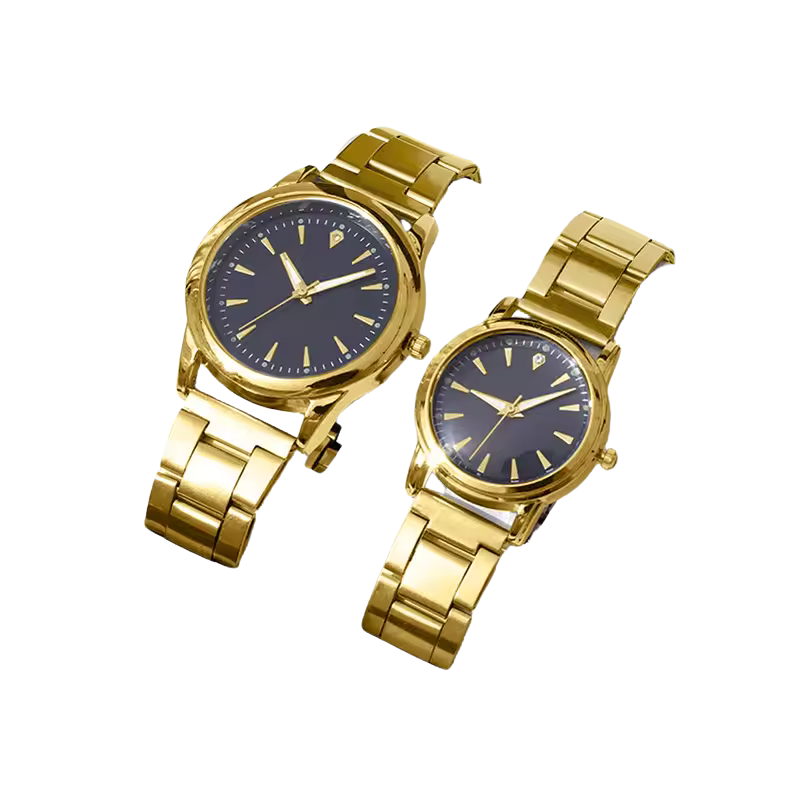 Gold Black Quartz Couple Watches