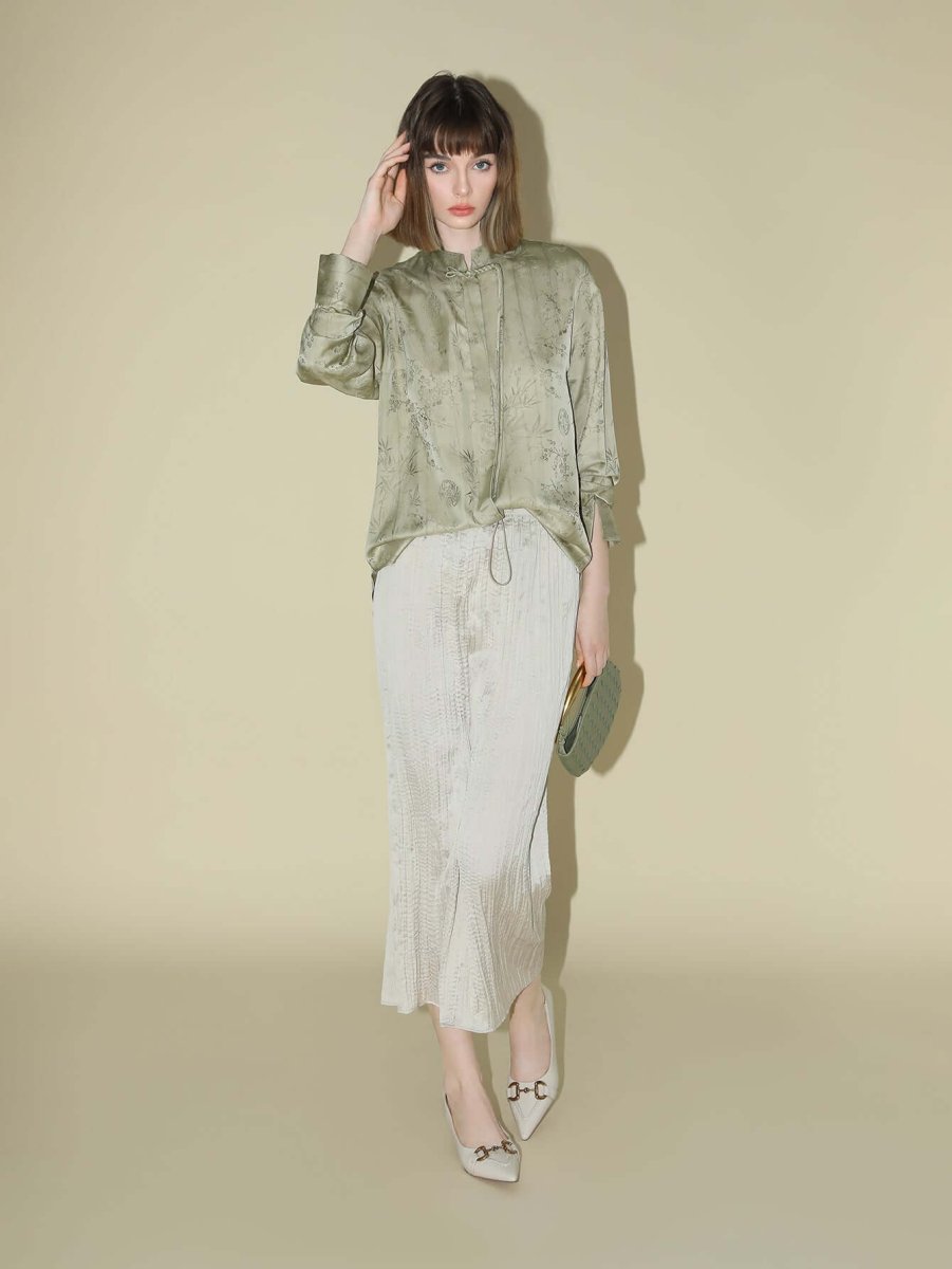 Champagne Satin Pleated Skirt