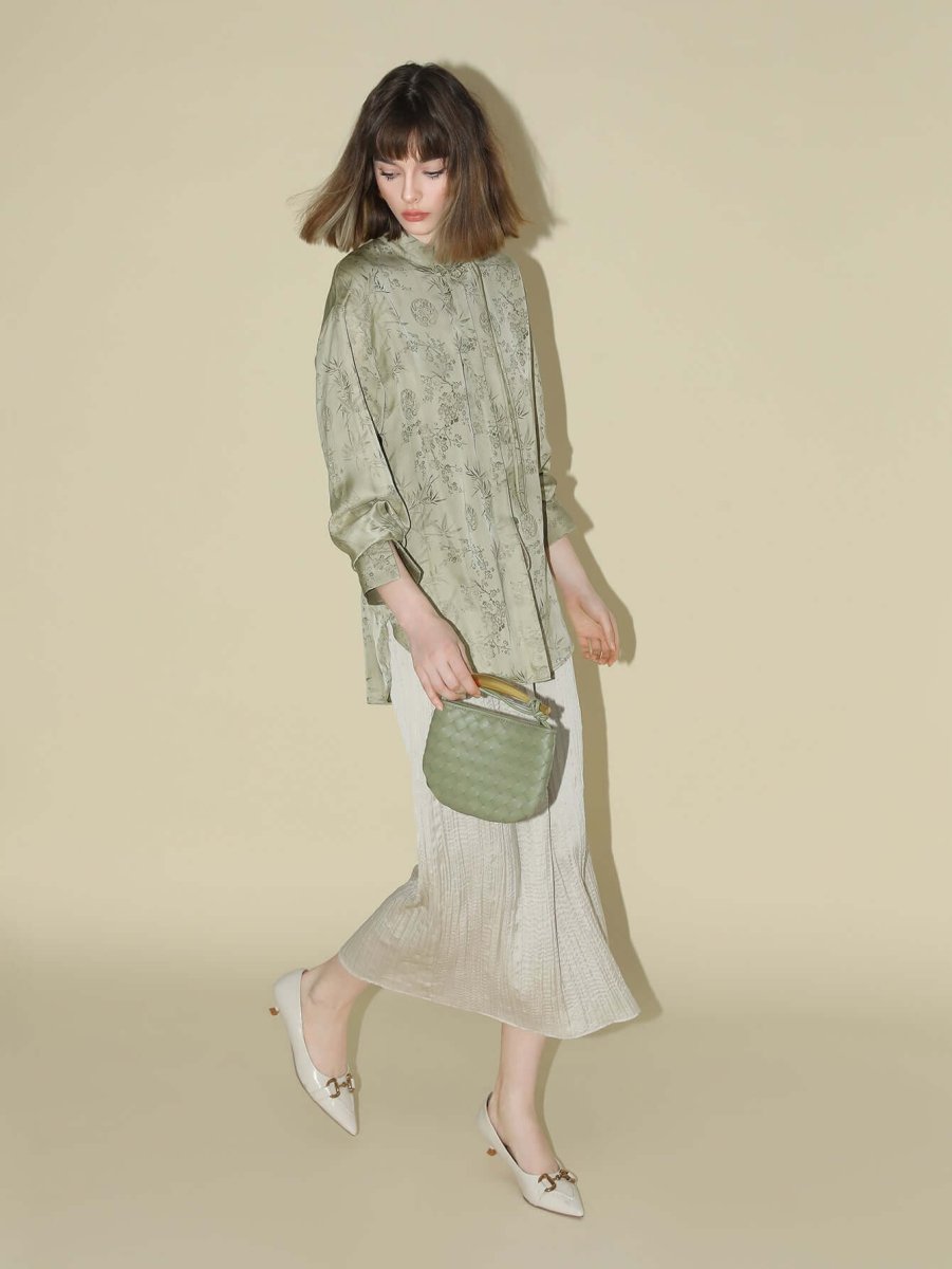 Champagne Satin Pleated Skirt