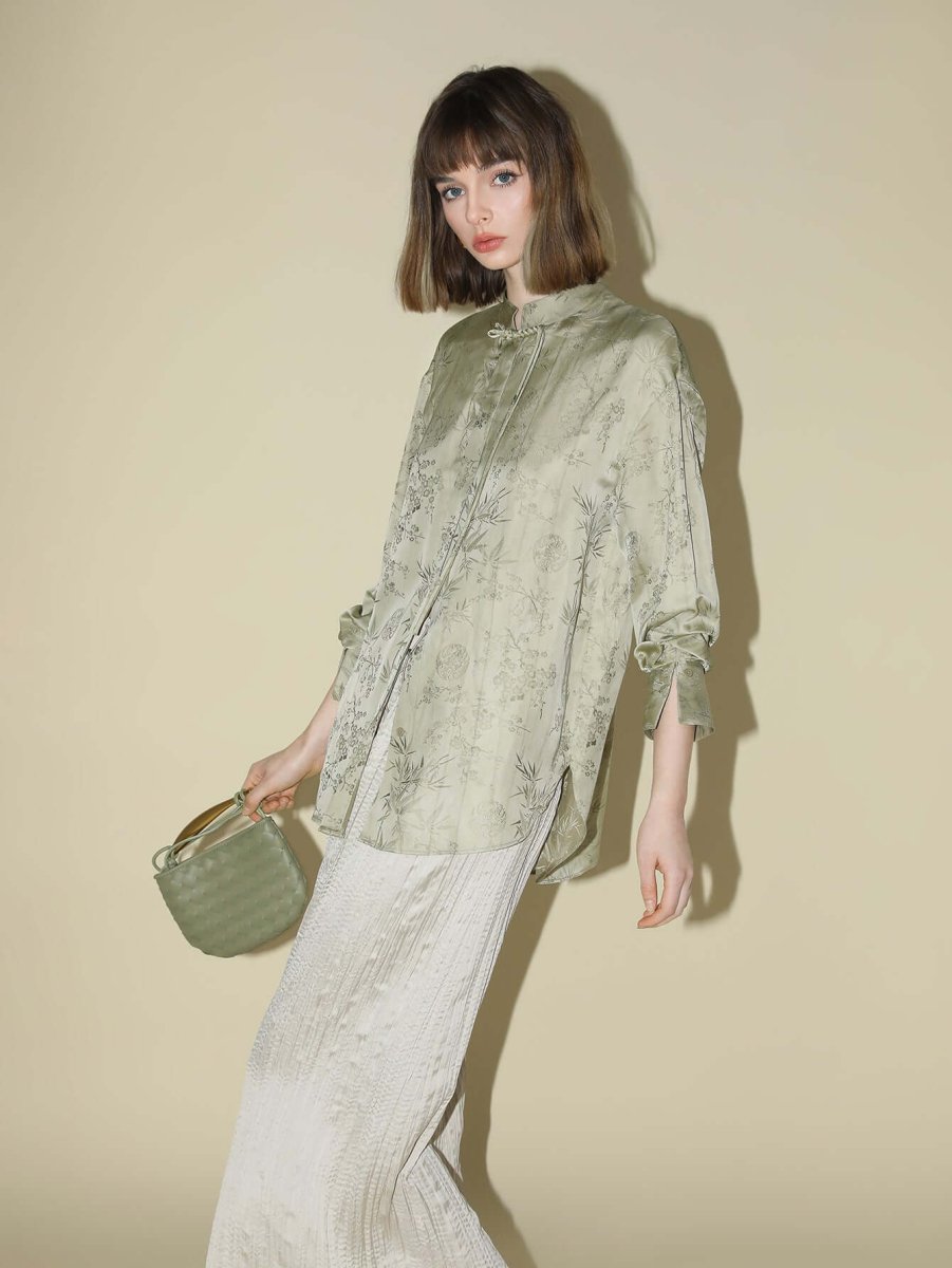 Champagne Satin Pleated Skirt