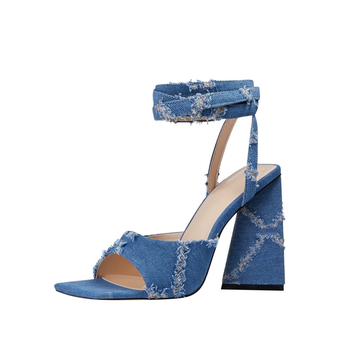 Square Toe Diamond Pattern Denim Ankle Strap Sandals
