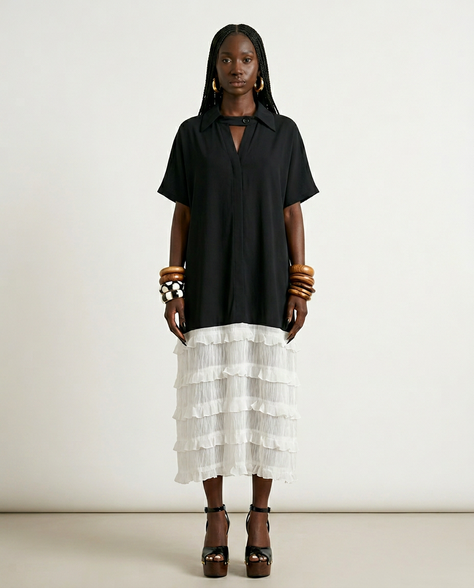 Tiered Mesh Maxi Dress