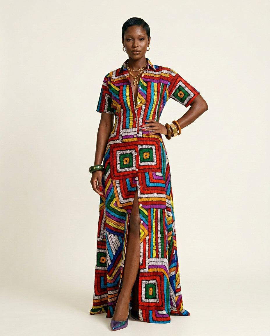 Ankara Beaded Kaftan Dress