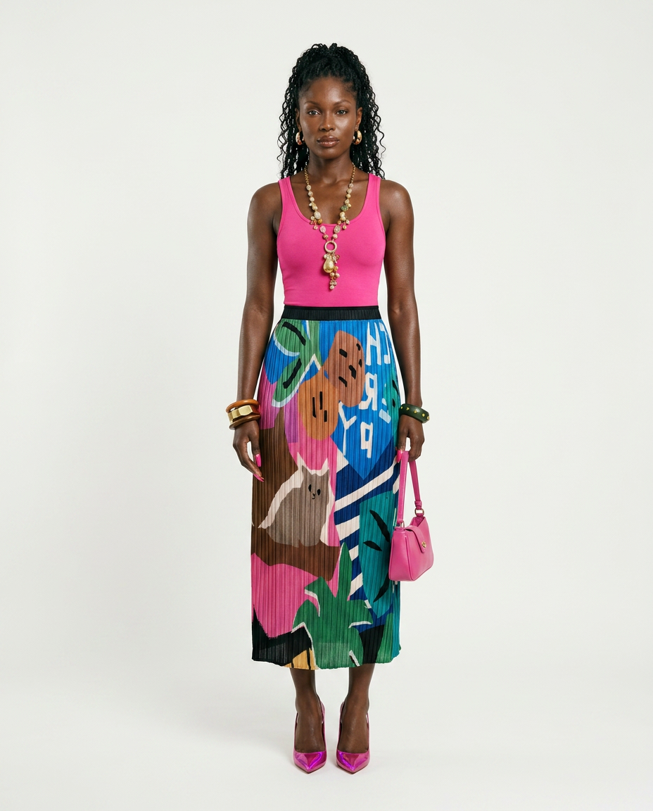 Pleated Silk Blend Maxi Skirt