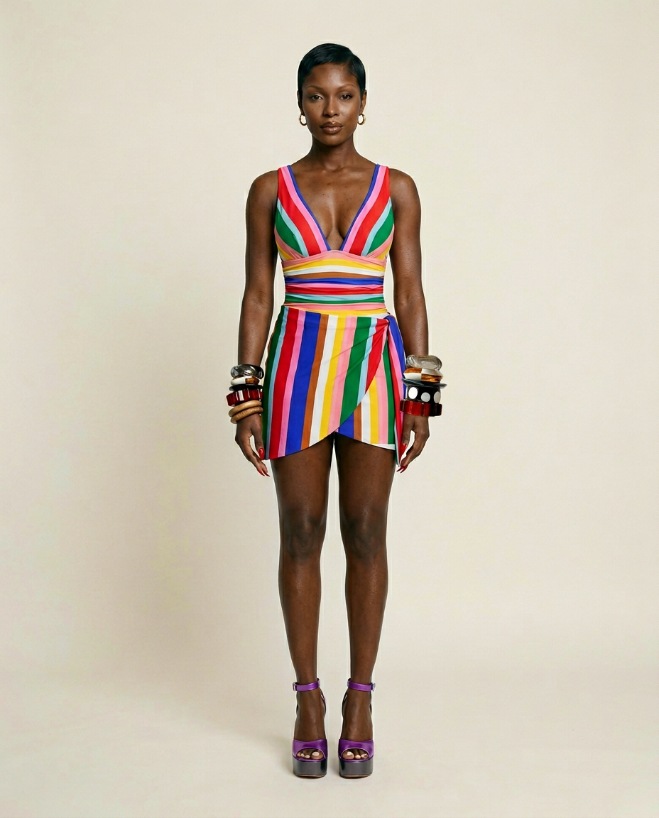 Striped One-Piece Swim Set
