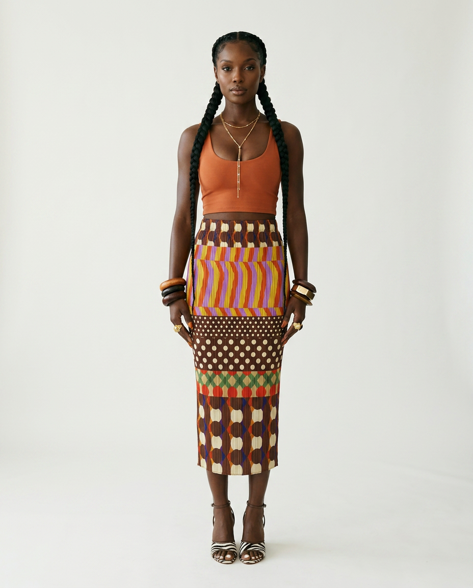 Geometric Pleated Midi Skirt