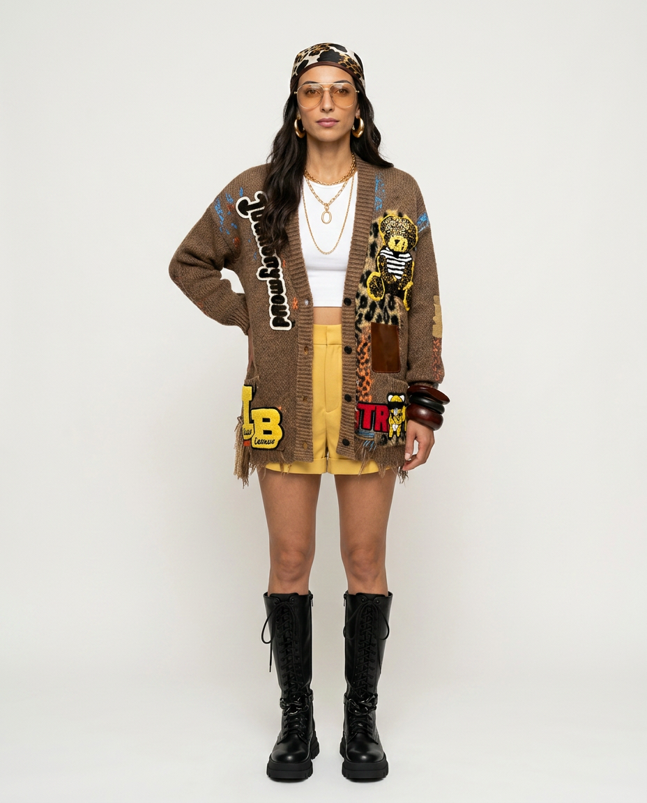Patchwork Acrylic Cardigan