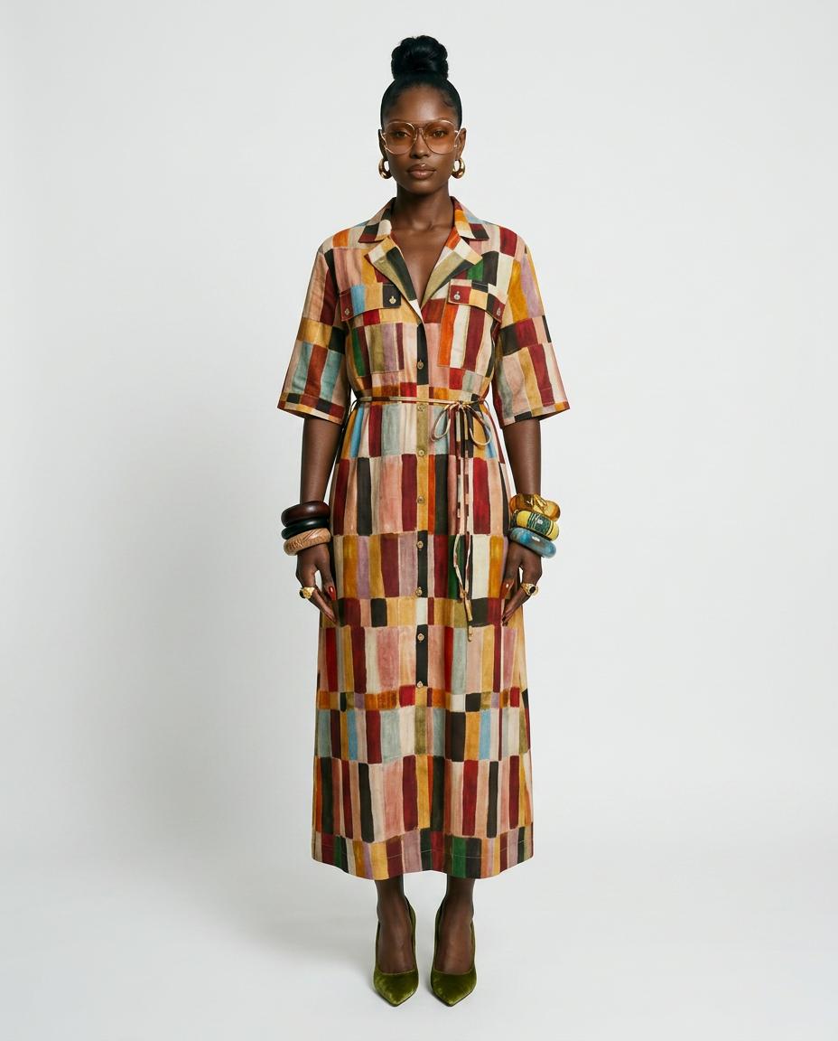 Plaid Linen Blend Maxi Dress