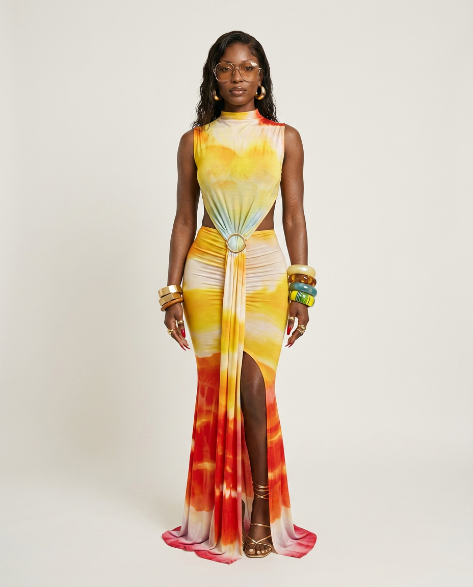 Printed Bodycon Maxi Dress