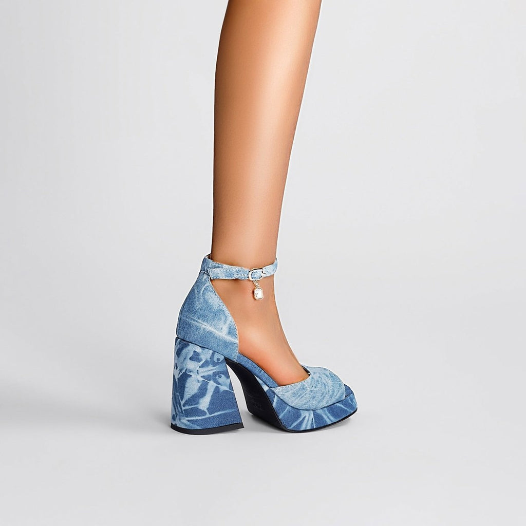 Summer Denim Open Toe Ankle Strap Sandals